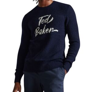 Men's Ted Baker Londen Signature Sweater Navy 3 US M Gowan Wool Blend Pullover